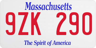 MA license plate 9ZK290