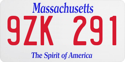 MA license plate 9ZK291