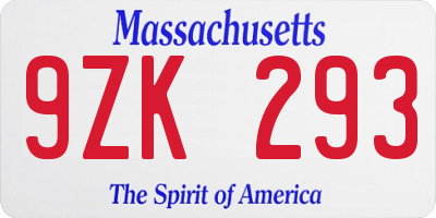 MA license plate 9ZK293