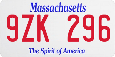 MA license plate 9ZK296