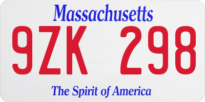 MA license plate 9ZK298