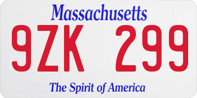 MA license plate 9ZK299