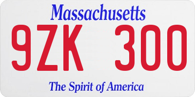 MA license plate 9ZK300