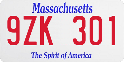 MA license plate 9ZK301