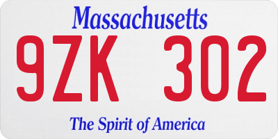 MA license plate 9ZK302