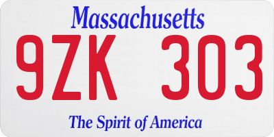 MA license plate 9ZK303