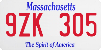 MA license plate 9ZK305