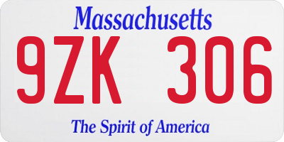 MA license plate 9ZK306