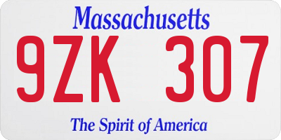 MA license plate 9ZK307