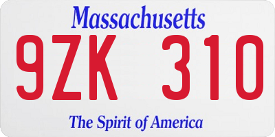 MA license plate 9ZK310