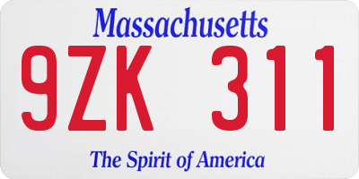 MA license plate 9ZK311