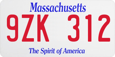 MA license plate 9ZK312