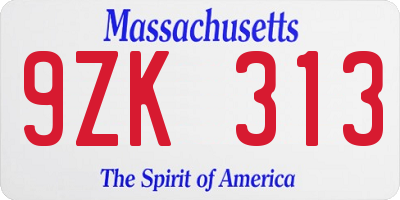 MA license plate 9ZK313