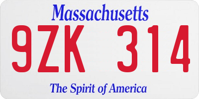 MA license plate 9ZK314