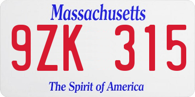 MA license plate 9ZK315