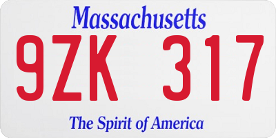 MA license plate 9ZK317