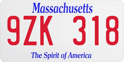 MA license plate 9ZK318