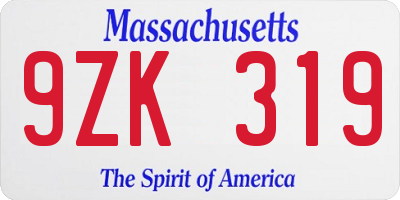 MA license plate 9ZK319