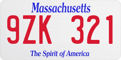 MA license plate 9ZK321