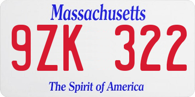 MA license plate 9ZK322