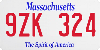 MA license plate 9ZK324