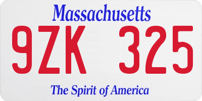 MA license plate 9ZK325