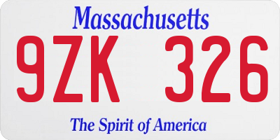 MA license plate 9ZK326