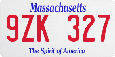 MA license plate 9ZK327