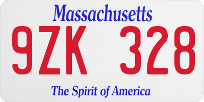 MA license plate 9ZK328