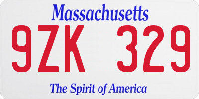 MA license plate 9ZK329