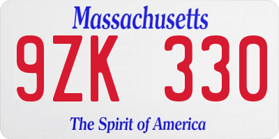 MA license plate 9ZK330