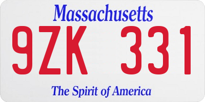 MA license plate 9ZK331