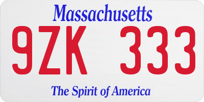 MA license plate 9ZK333