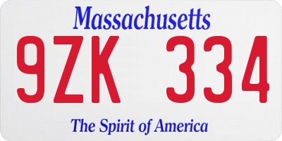 MA license plate 9ZK334