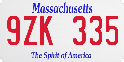 MA license plate 9ZK335