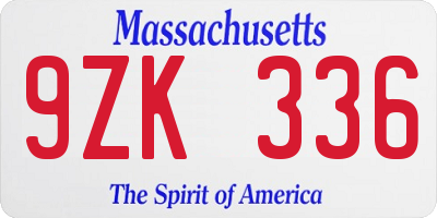 MA license plate 9ZK336