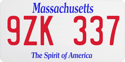 MA license plate 9ZK337