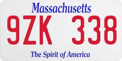 MA license plate 9ZK338