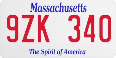 MA license plate 9ZK340