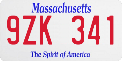 MA license plate 9ZK341