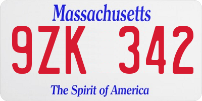 MA license plate 9ZK342