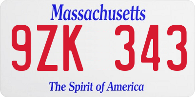 MA license plate 9ZK343