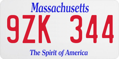 MA license plate 9ZK344