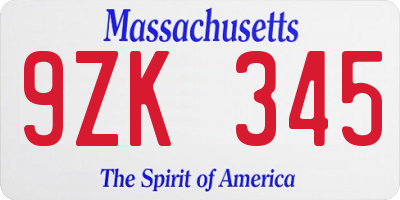 MA license plate 9ZK345