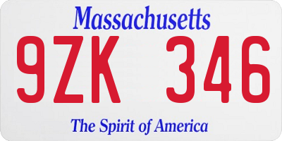 MA license plate 9ZK346