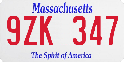 MA license plate 9ZK347