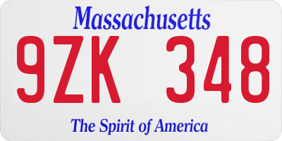 MA license plate 9ZK348