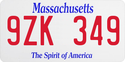 MA license plate 9ZK349