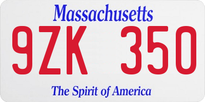 MA license plate 9ZK350