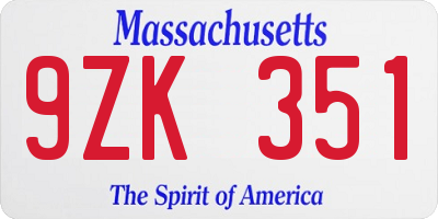 MA license plate 9ZK351